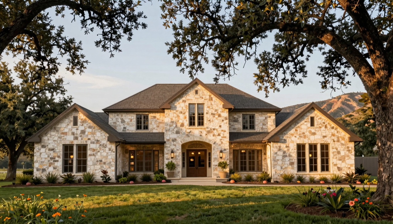 Aerial view of luxury Texas estate at golden hour
